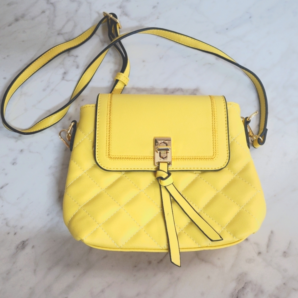 Yellow Vegan Leather Crossbody Bag